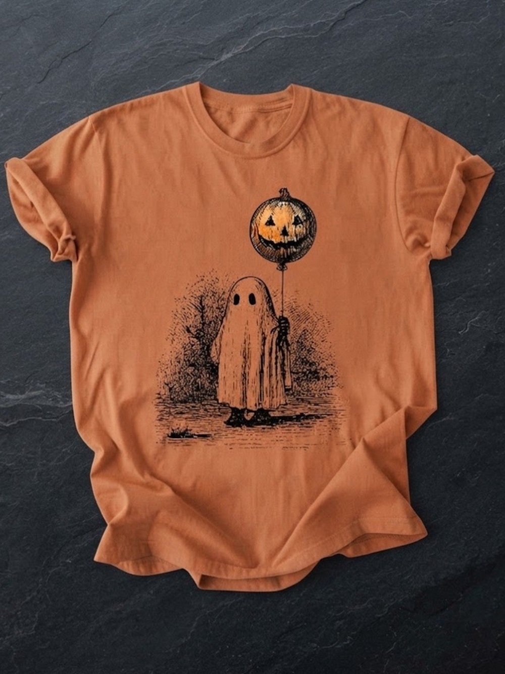 Ghost Pumpkin Balloon Gildan T-Shirt Spooky Halloween Top